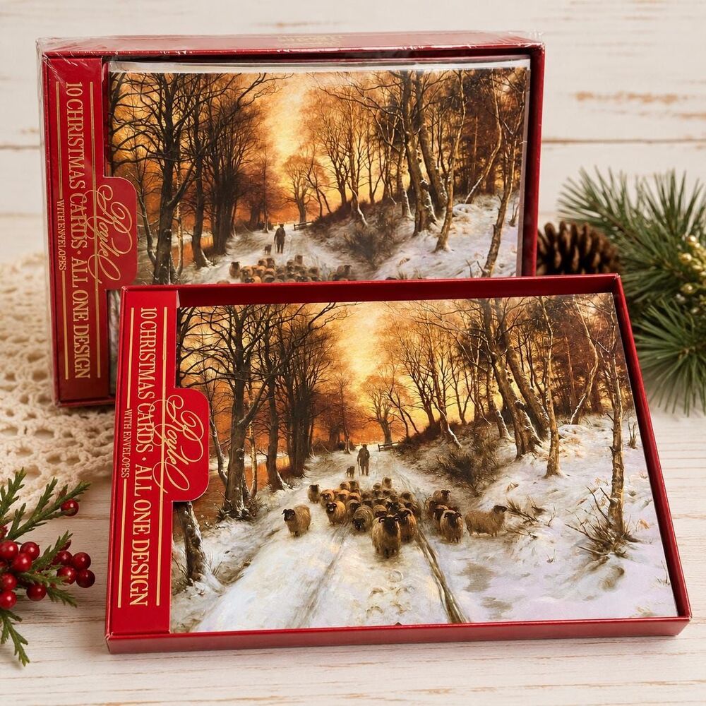 Vintage Royale Christmas Cards, Winter Sheep Scene, New Old Stock (20 Cards)